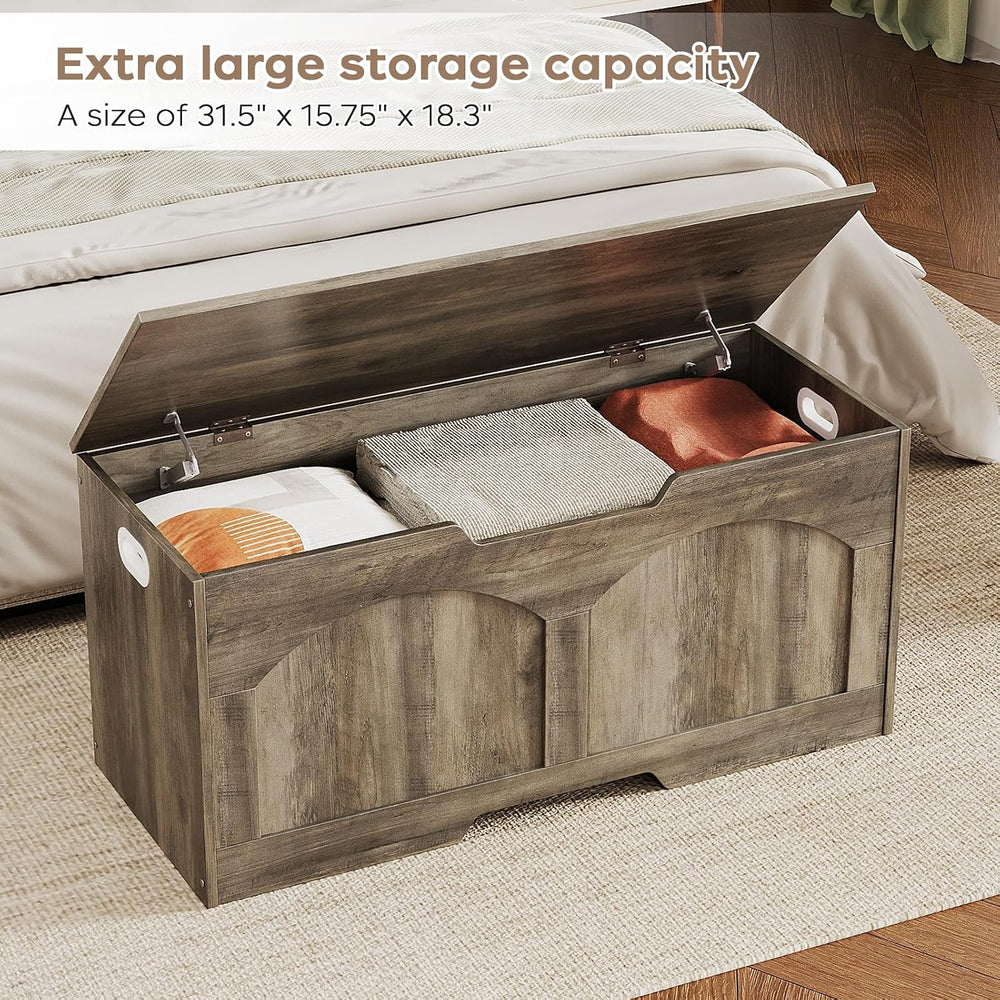 39.4" Storage Chest, Retro Storage Bench, Storage Trunk with 2 Safety Hi...