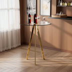 Round Bar Table, 37.4" High Pub Table, 31" Small Cocktail Table with Metal Base & Glass Top, for Small Spaces, Bistro Pub, Cafe(Gold)