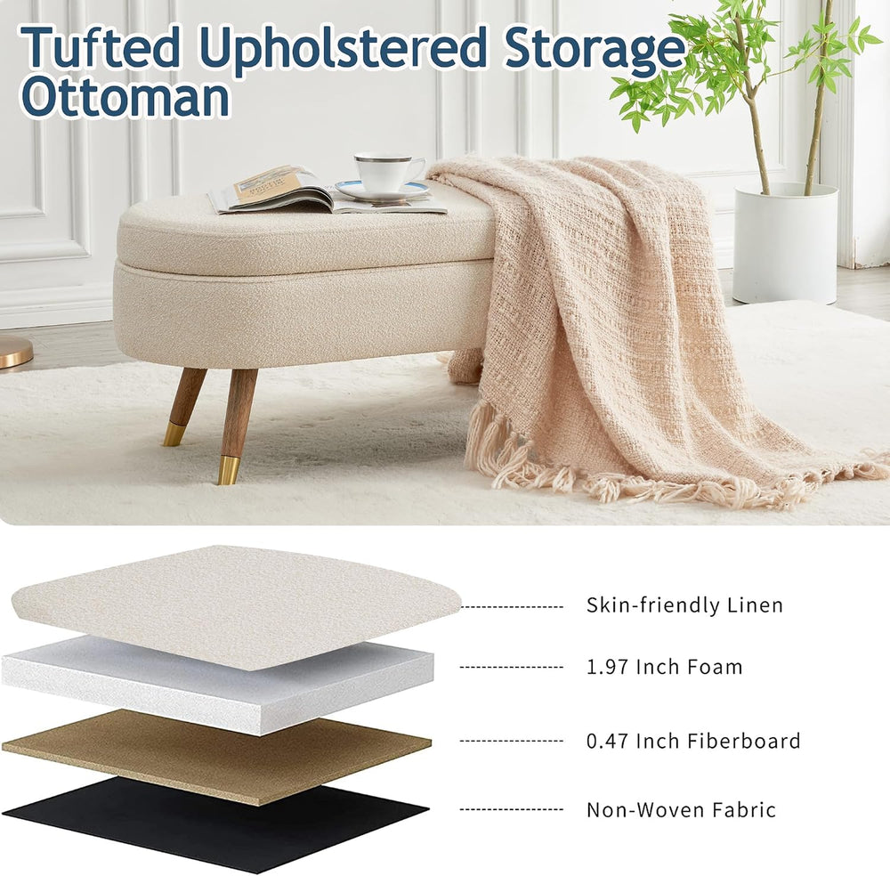 IAFIKE Oval Storage Bench 43.5" Ottoman Bench Upholstered Boucle Fabric ...