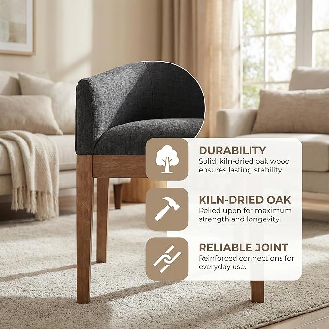 Wahson Mid Century Barrel Dining Chairs Set of 6, Charcoal Dining Room Chairs with Arms, Linen Upholstered Kitchen Chairs with Natural Wood Legs, for Bedroom/Living