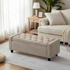 Zihanhome Ottoman with Storage, 48.8" Fabric Storage Ottoman Bench with Hinge, Bedroom Bench, Upholstered Benches with Seating for Living Room, Entryway (Khaki)