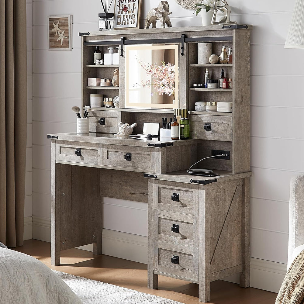 T4TREAM 48'' Farmhouse Makeup Vanity Desk with Sliding HD Mirror and ...
