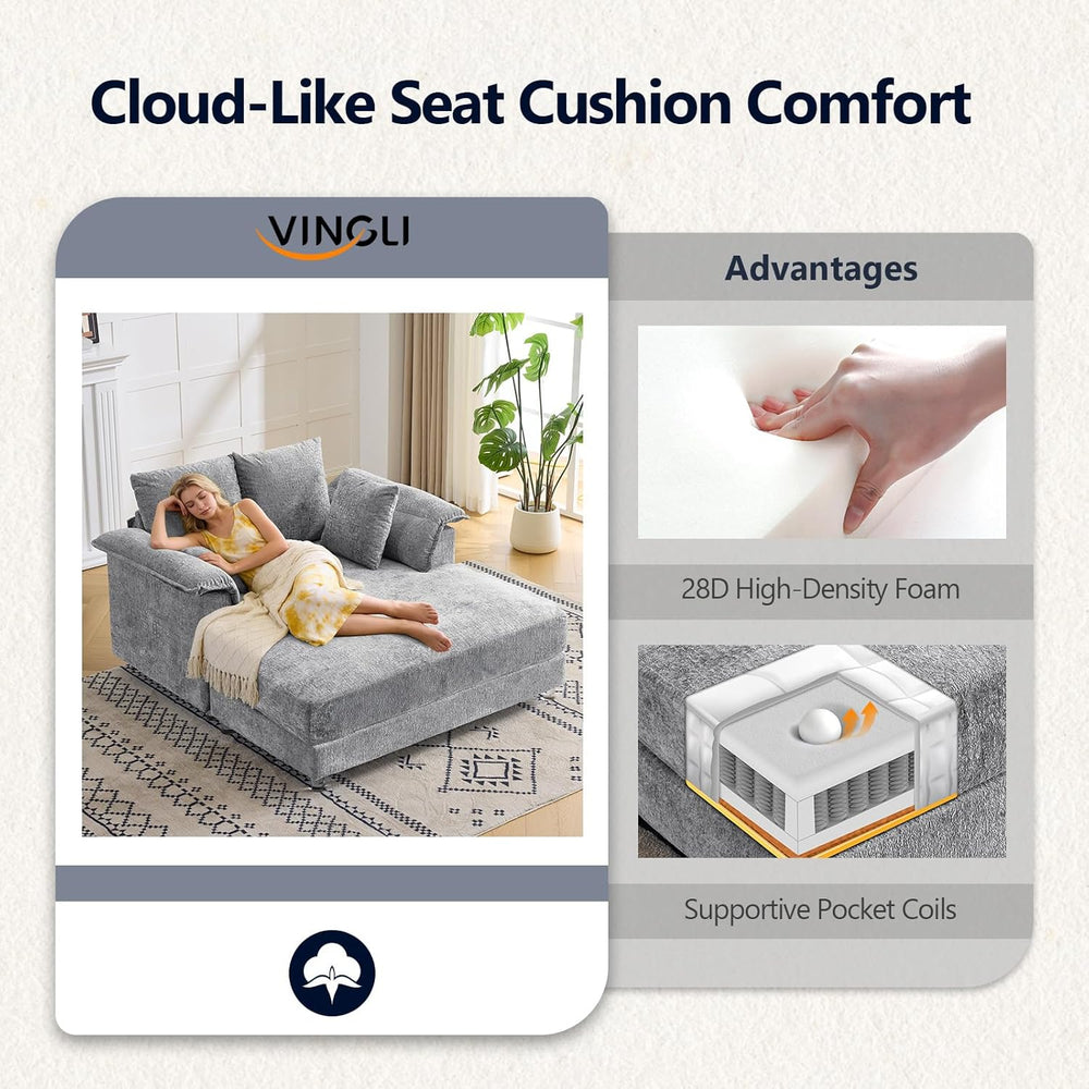 VINGLI Oversized Chaise Lounge Chair Indoor with Transparent Acrylic Legs