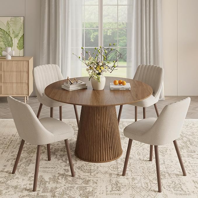 Upholstered Dining Chairs Set of 4, Modern Fabric Kitchen Chairs with Back, Wood Legs for Kitchen Dining Room Restaurant, Camel