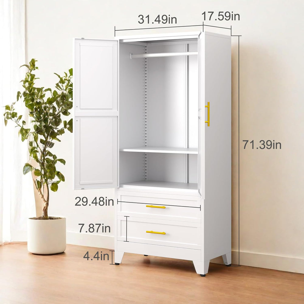 PAOFIN White 71" Metal Armoire Wardrobe Closet, Bedroom Clothing Storage...
