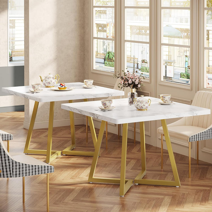 Tribesigns Square Dining Table Set of 2, 31.5" Modern Gold Dinner Table with Metal Base, Wooden Kitchen Table for Dining Room, Small Space, Apartment (Chairs are not Included)