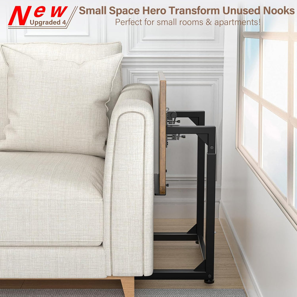 Tv Tray Table Set of 2, 8-Level Adjustable Height Couch Side Table，90° Tilt A...