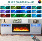 oneinmil 80” TV Stand with 36” Electric Fireplace, Large Modern Media Entertainment Center with Storage Cabinet and 12 Colors LED Lights for TVs Up to 90", Grey+Black