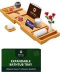 Non-Foldable Bathtub Tray Caddy for Tub, Bamboo Bath Shelf, Premium Wood Bath Table, Expandable Bathtub & Bathroom Accessories, New Home Gifts for Mom, Housewarming, Anniversary