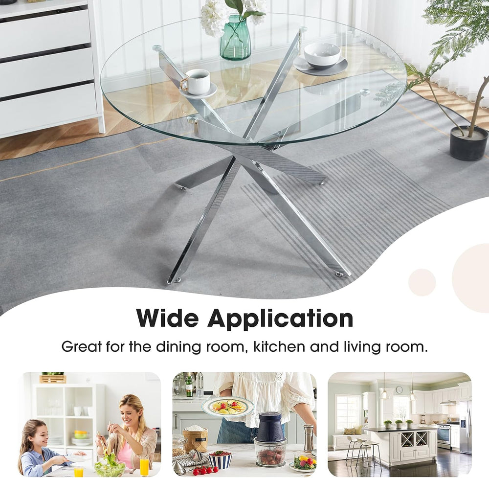 Round Glass Dining Table Set for 4, Small Kitchen Table Set for 4, 47" R...