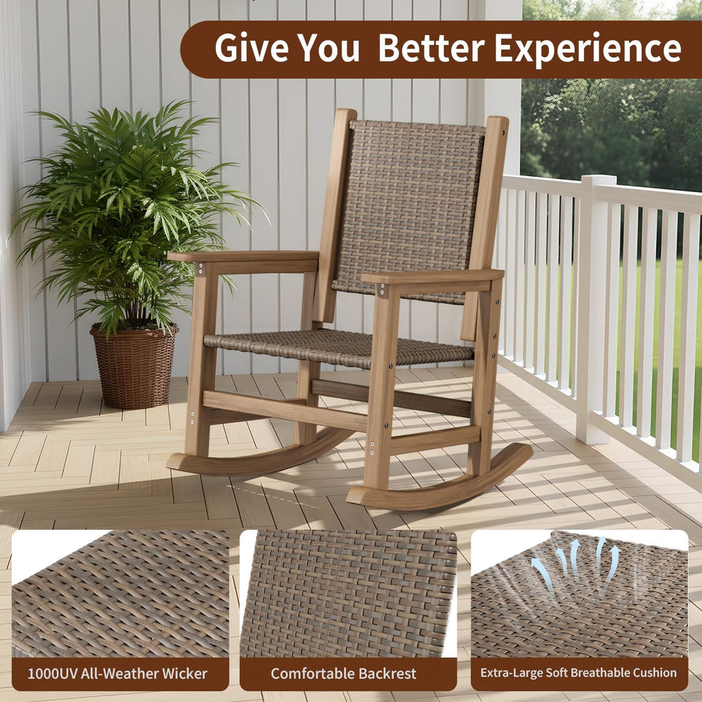 HDPE Outdoor Rocking Chair Set of 2, Wicker Patio Rocking Chair for Adult, Al...