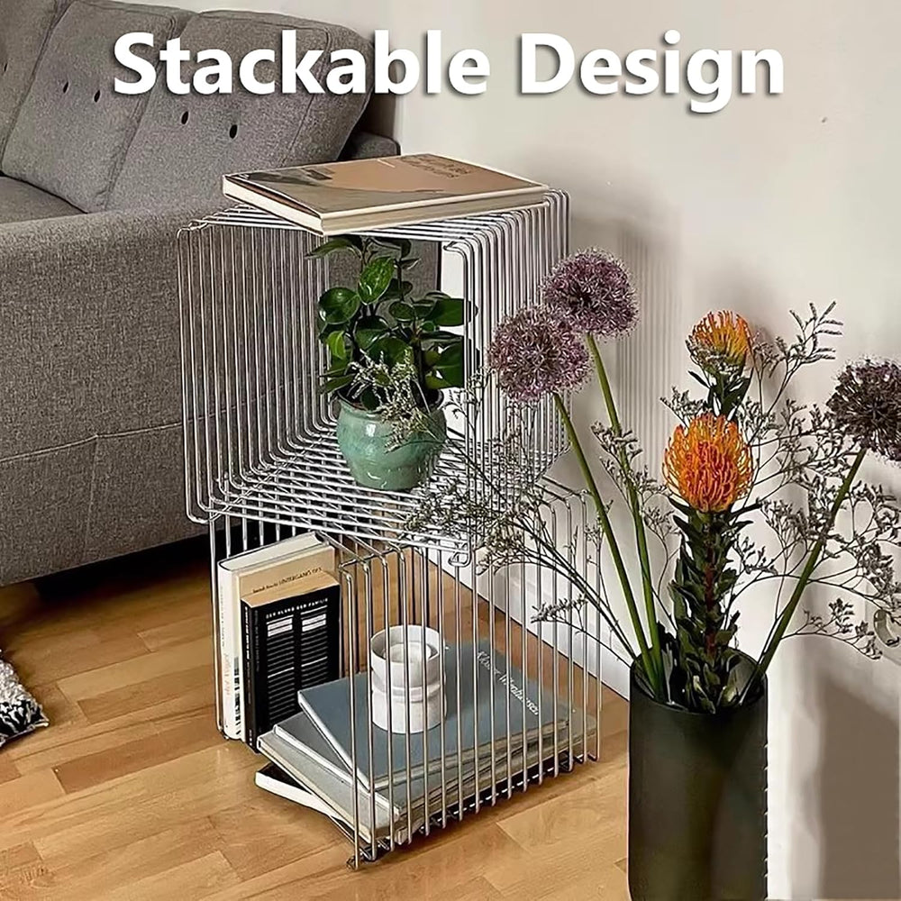 Modern Square Stainless Steel Side Table,Retro Geometry Metal End Table,Stack...