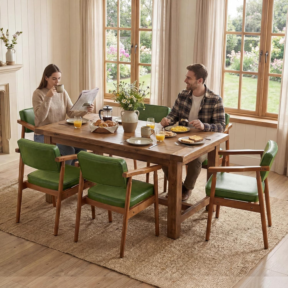 LSSPAID Mid Century Dining Chairs with Wooden Handrail, Pu Upholstered Armcha...