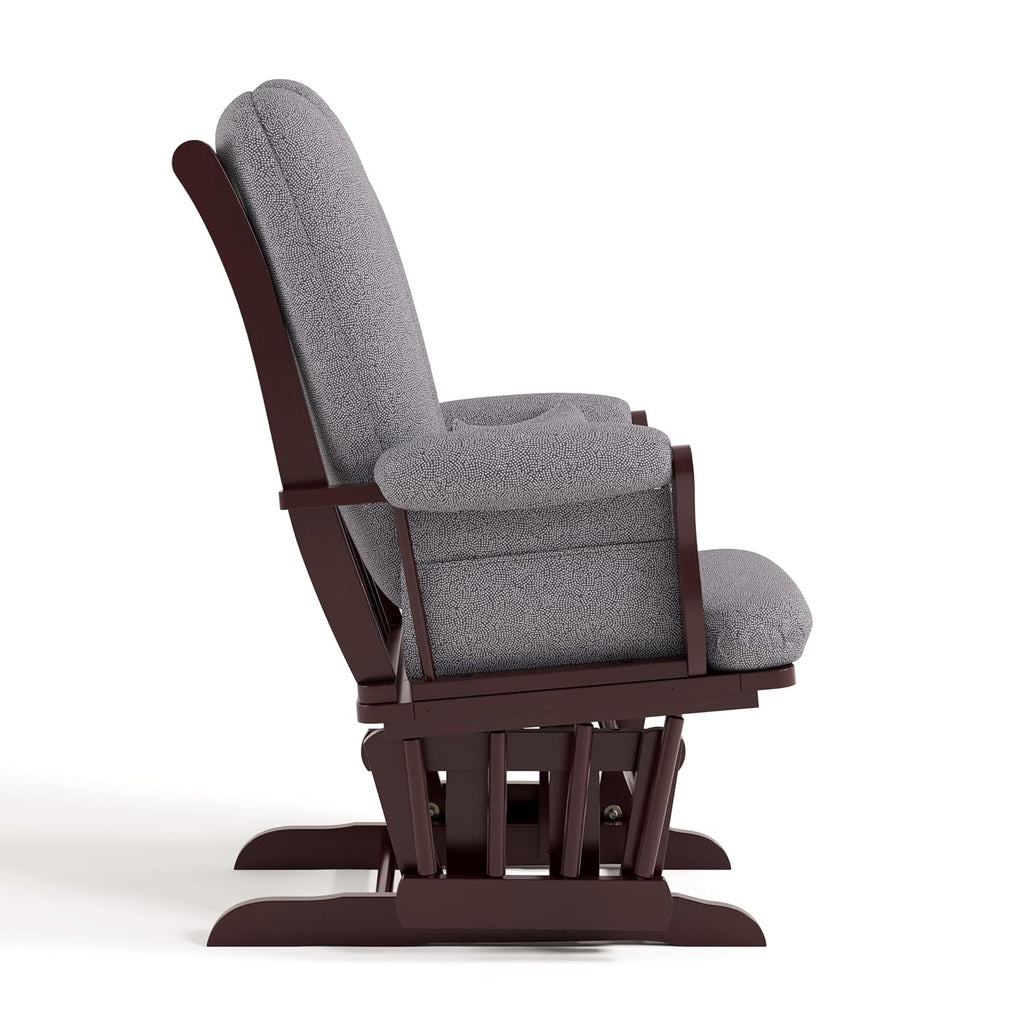 Storkcraft Tuscany Custom Glider and Ottoman with Free Lumbar Pillow (Espresso/Slate Gray Swirl) - Cleanable Upholstered Comfort Rocking Nursery Chair with Ottoman