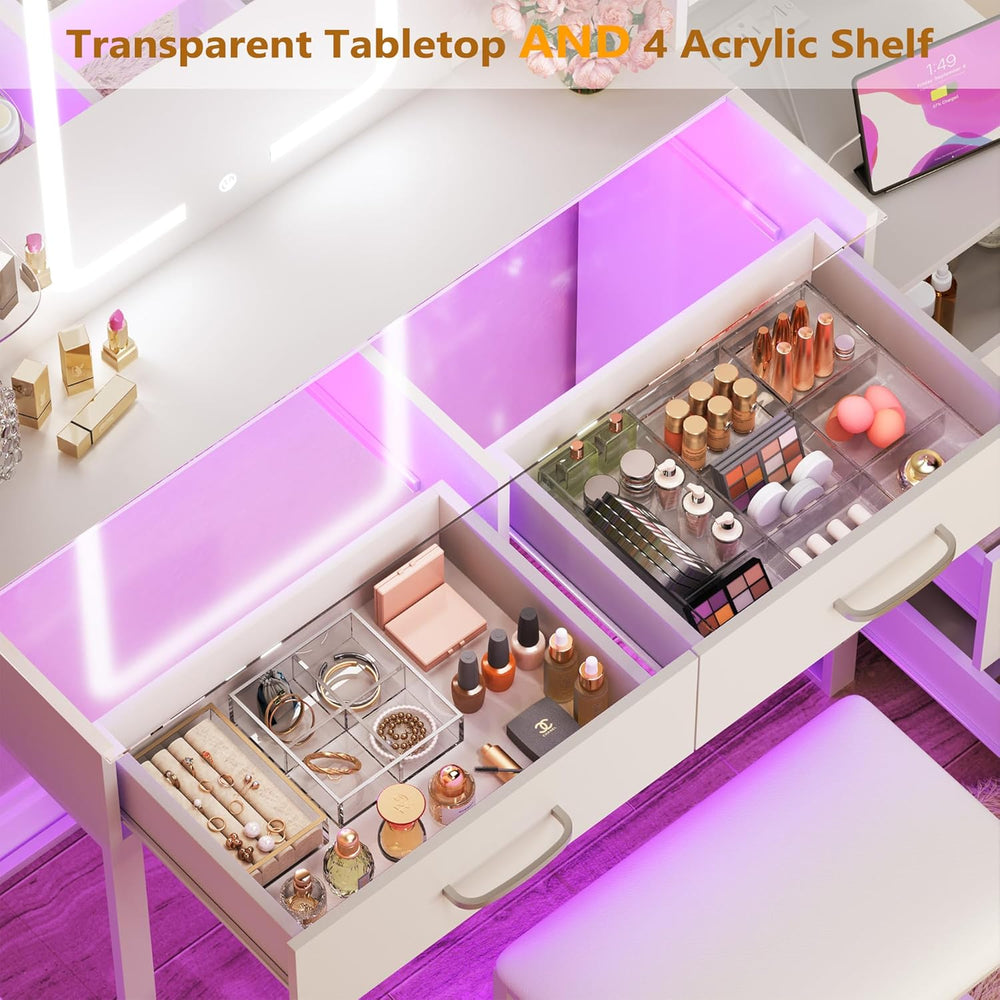 HUAHUU Vanity Desk with Mirror and Lights 3 Colors, 43.3" Makeup Vanity ...