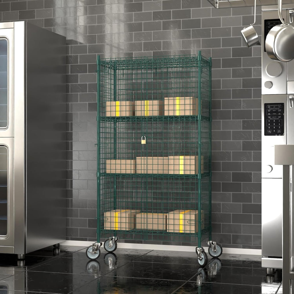 18"x36"x70" Metal Wire Green Security Heavy Duty Commercial NSF Certified Storage Unit | Mobile Wire Security Cage Kit