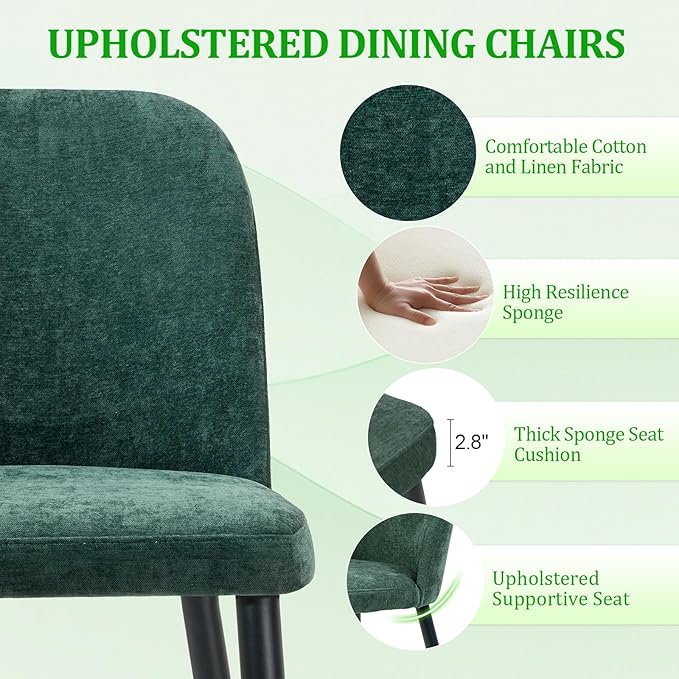 Upholstered Dining Chairs Set of 6 Modern Kitchen Chairs Chenille Fabric Dining Room Chairs High-Back Padded Dining Chairs with Metal Legs for Kitchen Dining Room Restaurant Cafe Hotel, Green