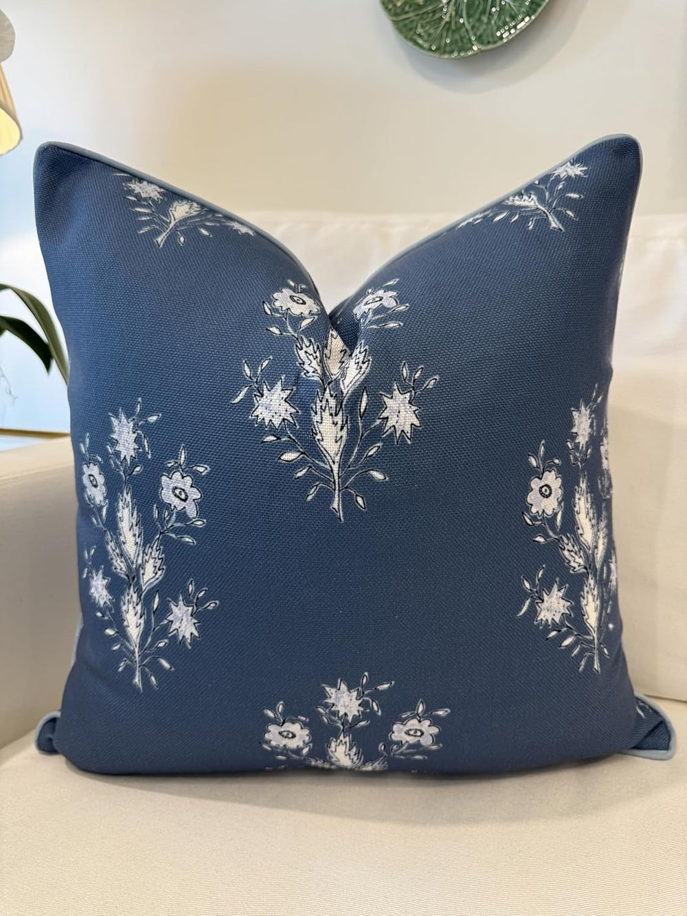 Jillien Harbor “The Norfolk” Dark Blue & White Floral Block Print Pillow ...