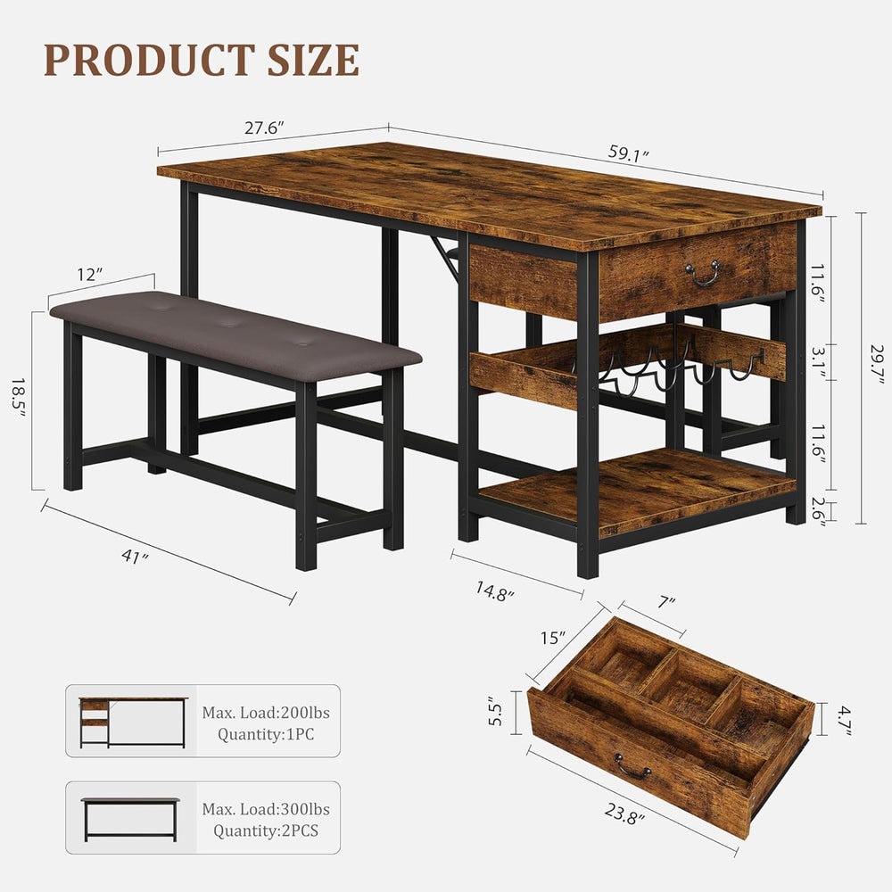 CABIHOME Dining Table Set for 4, Dining Room Table with Storage Drawers &...
