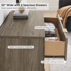 T4TREAM Fluted 3 Drawers Nightstand Set of 2, Oversized Extra Large Modern Side Table, End Table Bedside for Bedroom, Living Room, Curved Profile Design, Grey Alder