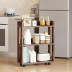 ALISENED 3 Tier Nightstand with Wheels, Wood Small Bookshelf and Bookcase, Farmhouse Bedside End Table with Storage Rack for Bedroom, Library, Living Room, Home, Office Cart, Rustic