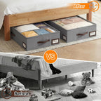 OIAHOMY 2 Pack 53L Under Bed Storage with Adjustable Dividers, 6" Low Profile Underbed Storage Bins for Comforters & Clothes, Save Closet Space with Clear View Lid & Reinforced Handles, Grey
