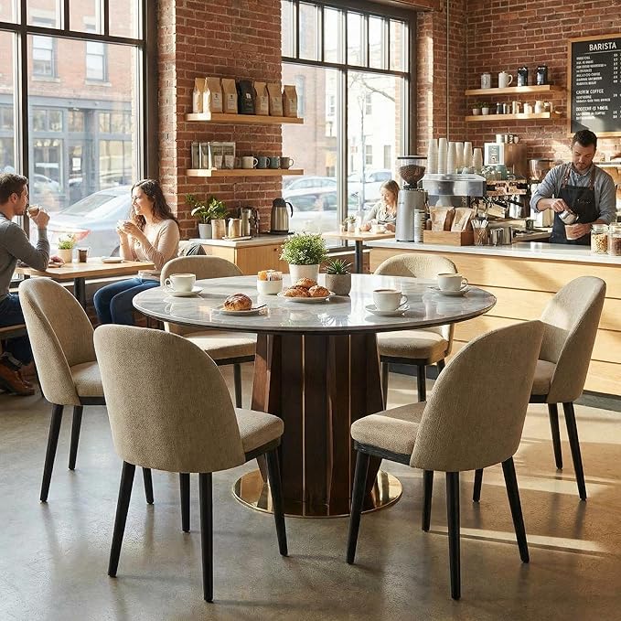 Wooden Dining Chairs Set of 6,Upholstered Kitchen Dining Room Chairs with Cur...