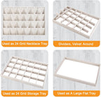 Mornajina 24 Grids Stackable Jewelry Tray Organizer with Removable Dividers, Velvet Jewelry Display Tray for Earrings Necklaces Bracelet Rings Display Showcase - Beige