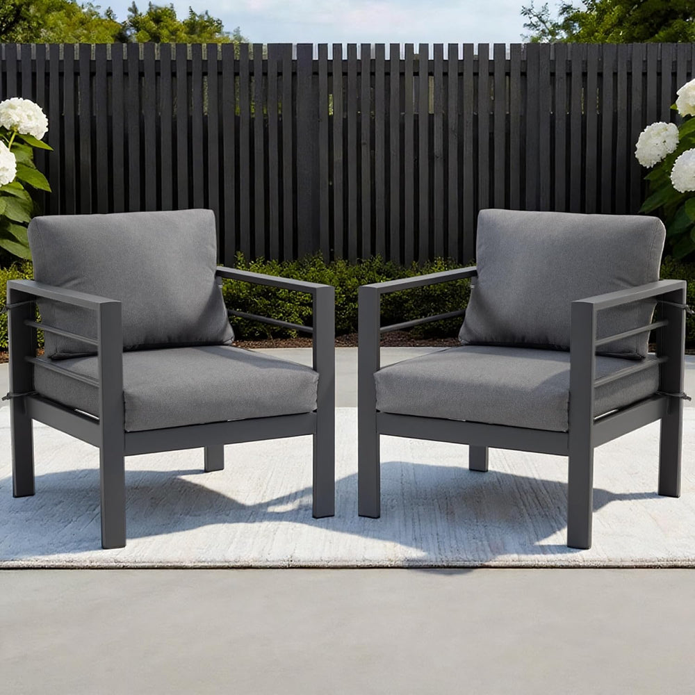 Modern Outdoor Patio Armchair Set of 2, Heavy Duty Metal Frame with Wide Armr...