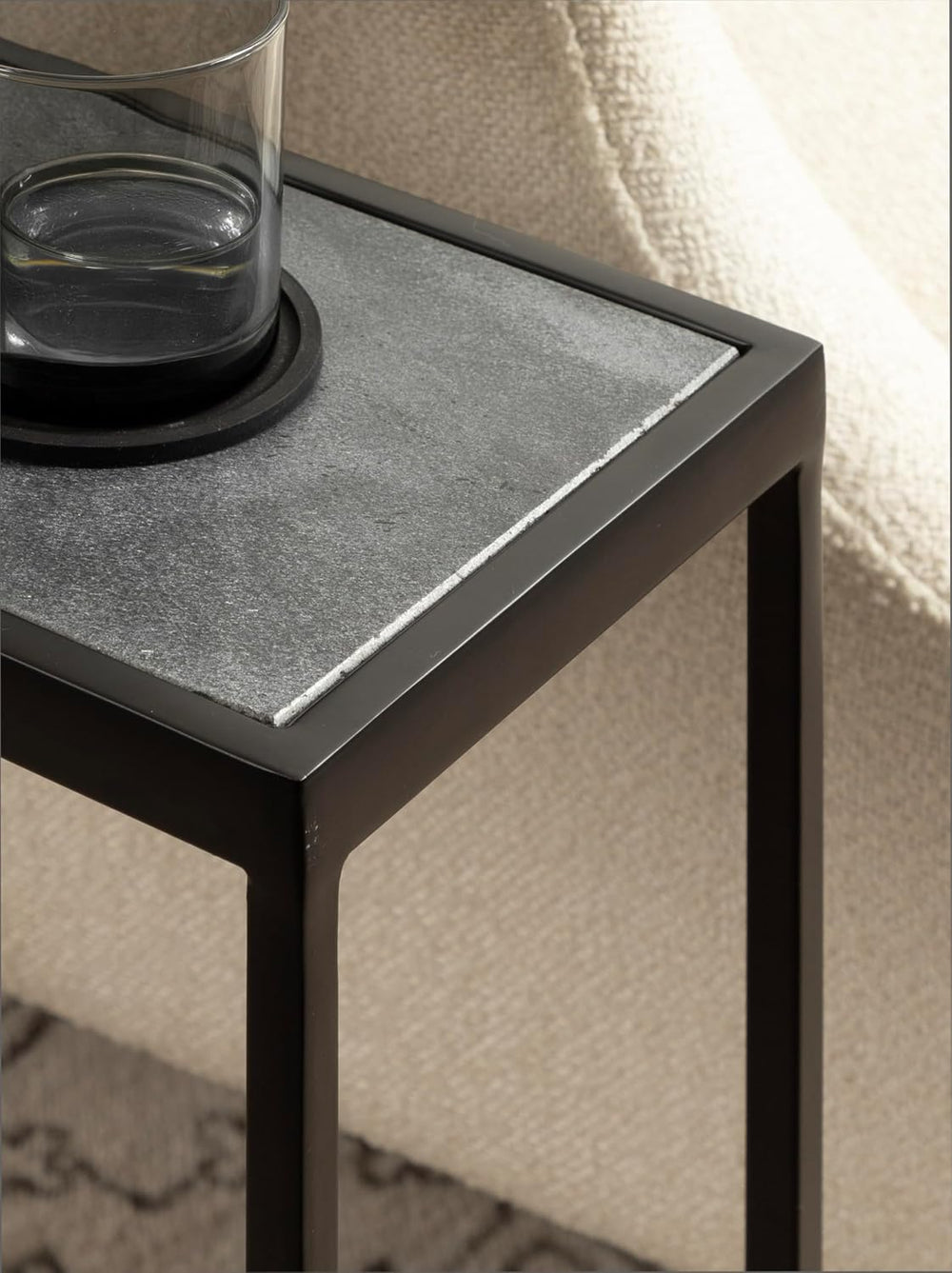 Kate and Laurel Jaspur Modern Slim Side Table, 16 x 8 x 24, Black Marble and ...