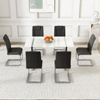 Dining Table Set for 6, White Rectangular MDF Kitchen Table Set with Leather Dining Chairs Set of 4, 55" Dinner Table Set for Kitchen, Dining Room