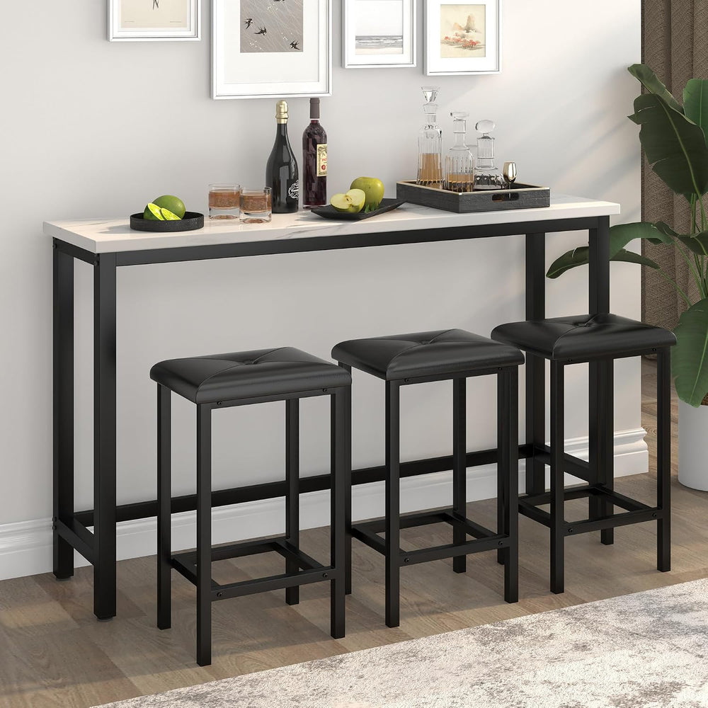 Bar Table Set for 3, 60.2” Faux Marble Behind Couch Table Set, Modern Sofa Ta...