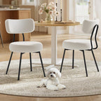 VASAGLE Boucle Dining Chairs Set of 2, Upholstered Kitchen Dining Room Chairs with Curved Backrest and Steel Frame, Modern Mid Century, Round, for Vanity, Living Room, Cream White UKDC110W01