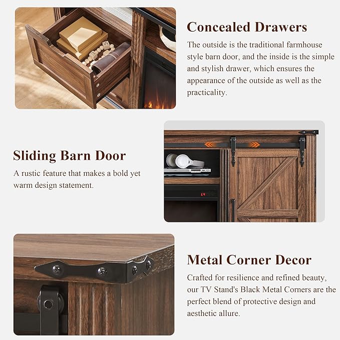 JXQTLINGMU Farmhouse TV Stand for 75+ Inch TV, 32" Tall Entertainment Center w/4 Drawers & Sliding Barn Door, Rustic Media Console w/Storage Shelves, 66" Wood Television Stand for Living Room, Brown