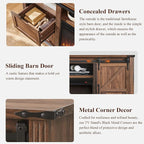 JXQTLINGMU Farmhouse TV Stand for 75+ Inch TV, 32" Tall Entertainment Center w/4 Drawers & Sliding Barn Door, Rustic Media Console w/Storage Shelves, 66" Wood Television Stand for Living Room, Brown