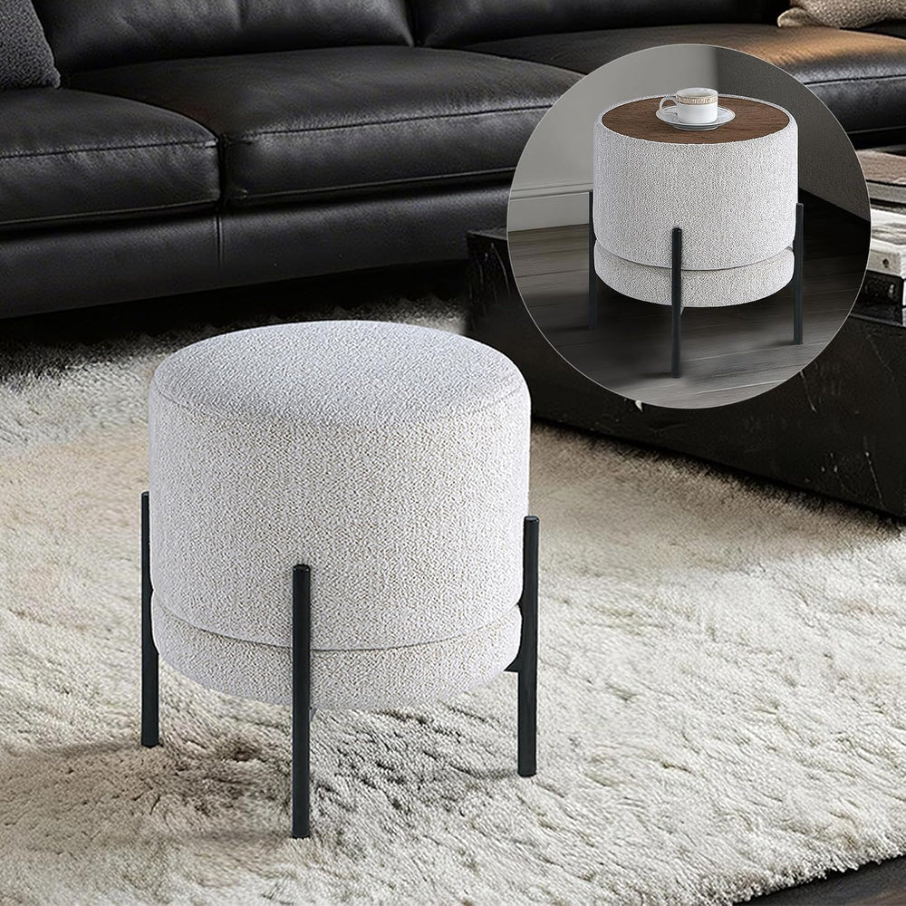 Get Set Style Multifunctional Ottoman with Side Table, Soft Round Footrest St...