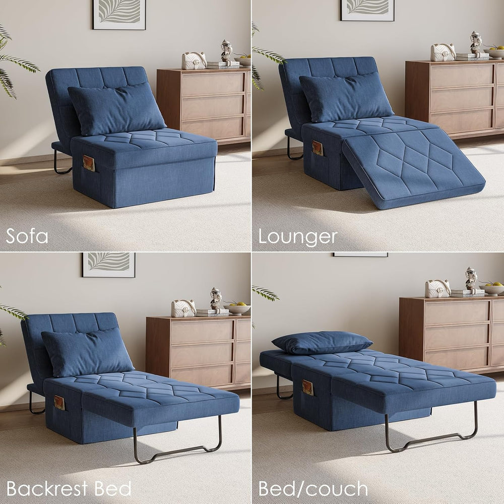 28" Folding Sofa Bed with 5-Level Adjustable Backrest, Navy Blue | 4-in-...