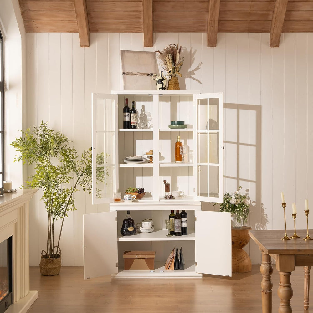 roomfitters 75.25'' Pantry Cabinet with Glass Door, Farmhouse Hutch D...