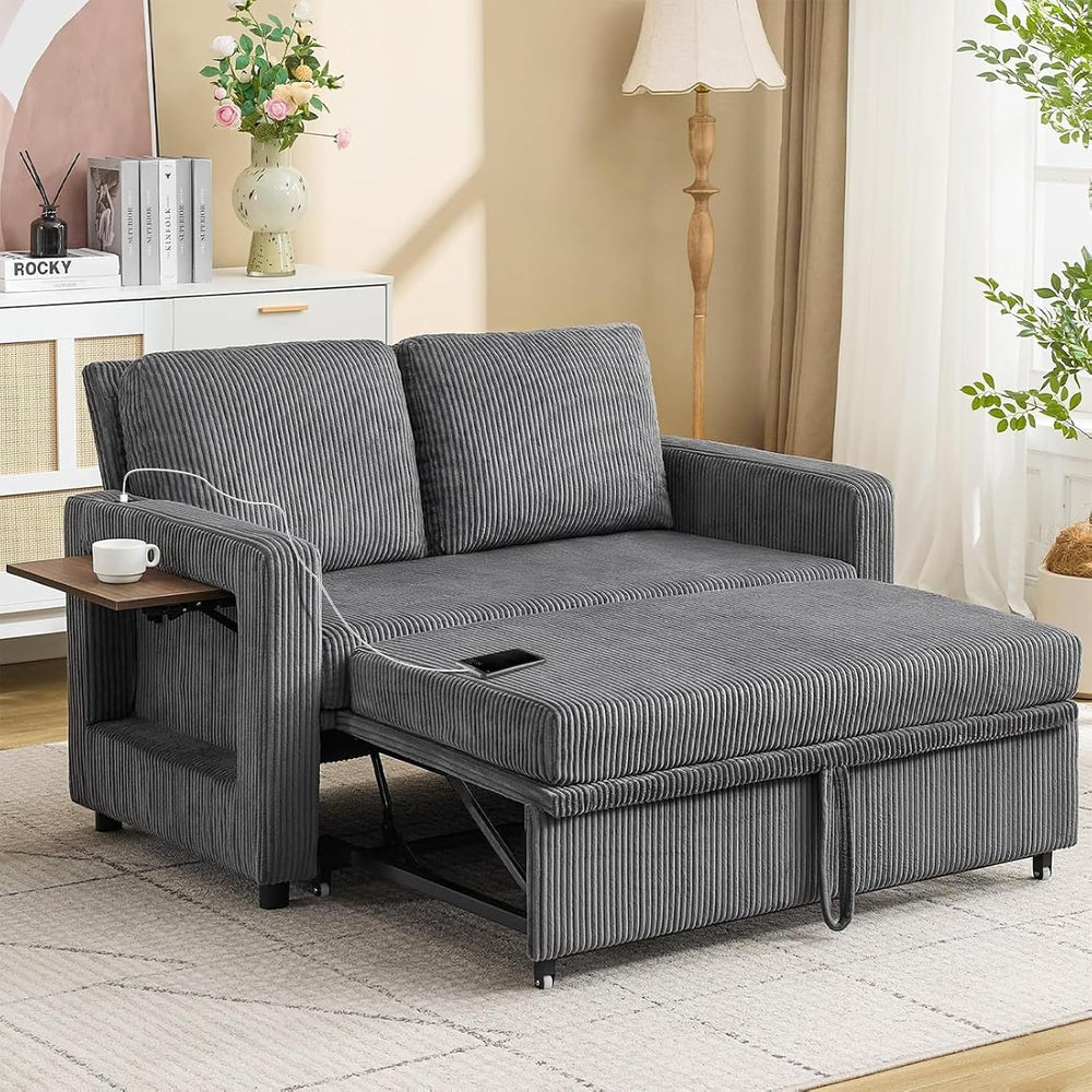3 in 1 Convertible Sofa Bed, Pull Out Couch with Dual USB and Type C Ports, C...