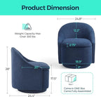 LINSY Swivel Accent Chair with Storage Comfy Chenille Barrel Chairs, Small 360 Swivel Modern Armchair for Living Room Bedroom, Boucle Reading Chair for Study Room (Blue)