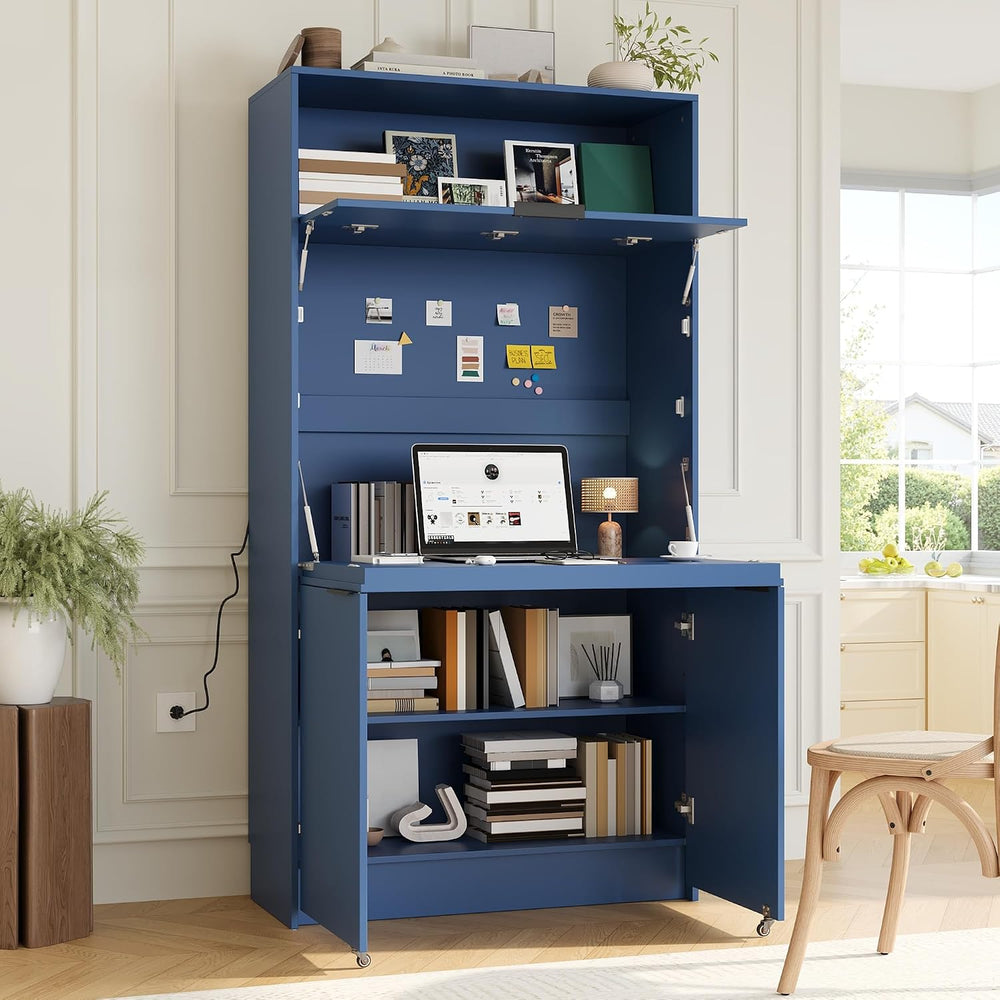 Compact Kitchen Pantry,69''H Buffet with Hutch and Foldable Workstati...