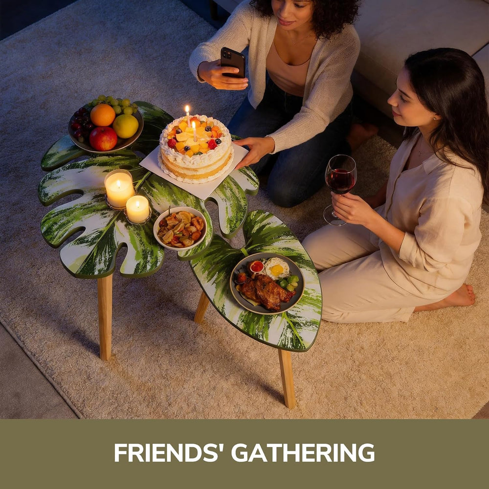 BAMEOS Monstera Leaf Nesting Tables Set of 2, Small Side Tables f Set with Le...