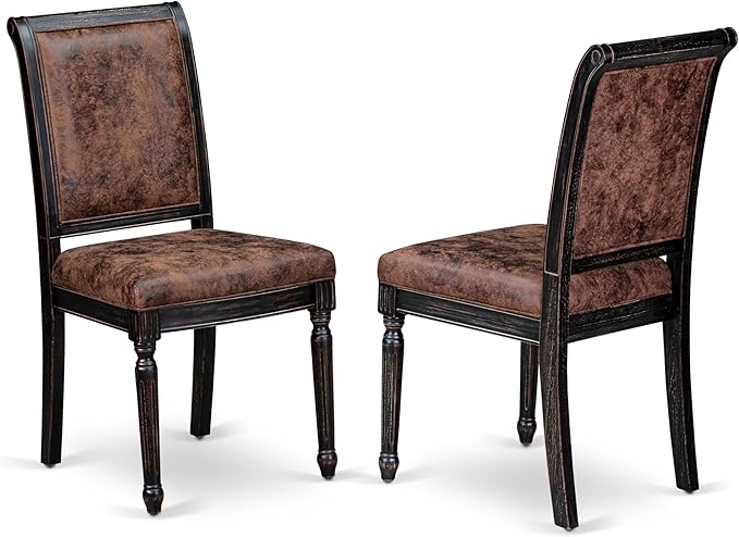 LKCY7-SBB-33 7-Piece Kitchen Table Set Consists of a Dining Table and 6 Brown Textured Polyester Fabric Dining Chairs with High Back - Sand Blasting Black Finish
