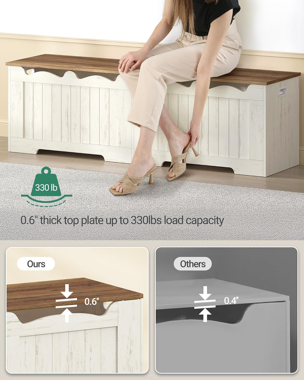Hzuaneri 59" Storage Chest, Storage Bench Trunk with 2 Hinges, Wooden Bo...