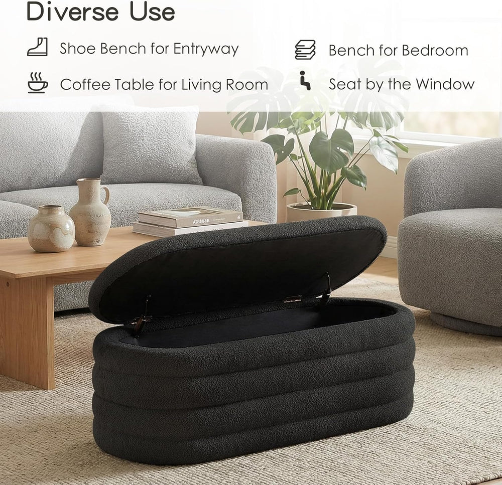 Furniliving Storage Ottoman Bench, 45'' Upholstered Boucle Ottoman wi...