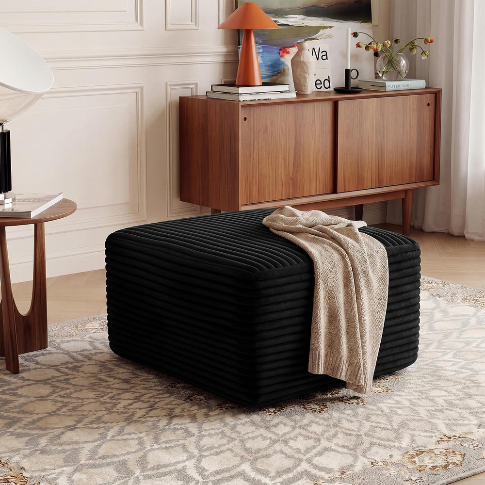27.6" Floor Ottoman, Plush Corduroy Ottoman Foot Rest for Couch in a Box...