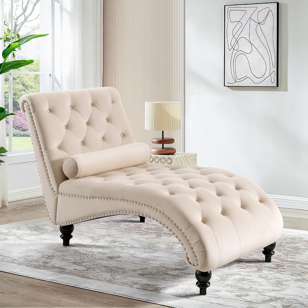 SLEERWAY Chaise Lounge Chair Indoor, Modern Velvet Upholstered Sofa with Soli...