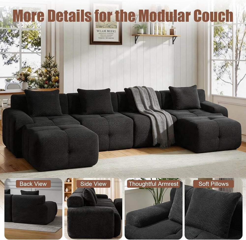 135" Cloud Couch Sectional with 2 Ottoman, U-Shaped Sofa | Modern Modula...