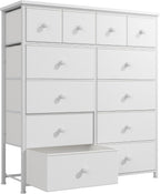 Bepatio Dresser for Bedroom with 12 Drawers, Fabric Dressers & Chest of Drawers with Sturdy Metal Frame, Wood Top, for Woman, 38.9" W x 11.8" D x 40.1" H (White)