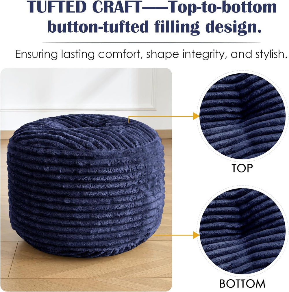 SHOUREN Stuffed Round Ottoman,Pouf Ottoman Foot Rest,20 X 15 in,Navy | Cordur...